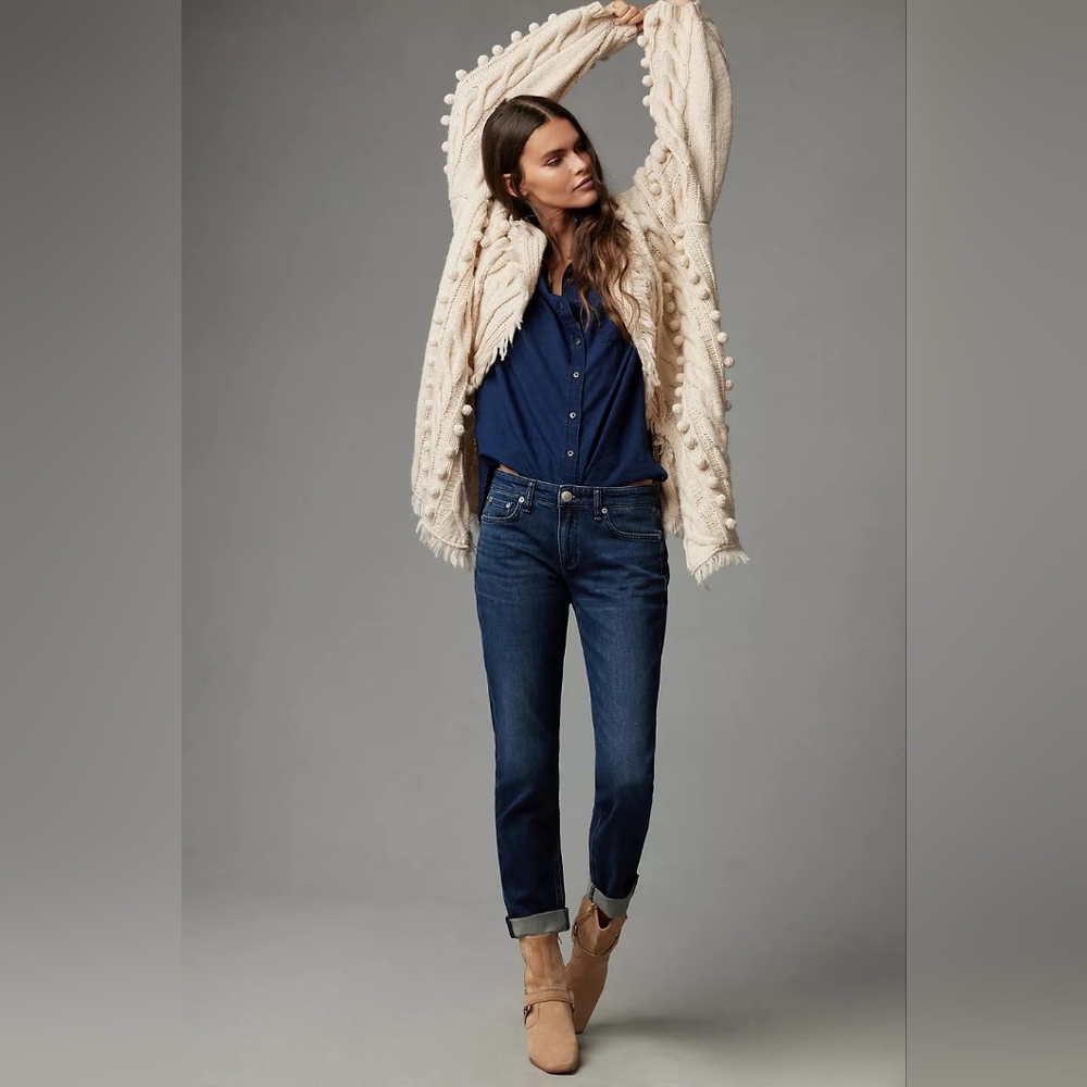 RAG & BONE Jeans Dre Low Rise Slim Boyfriend Dark Blue Denim Anthropologie - Picture 2 of 14
